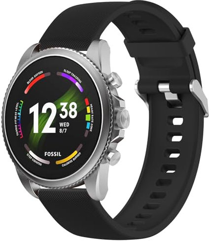 22mm Quick Released Watch Band Compatible with Fossil Men's Gen 6 44mm / Gen 5E 44mm / Men's Gen 5 Carlyle, Silicone Wrist Straps Women Men Replacement Bands Compatible for Fossil Smartwatch, Black