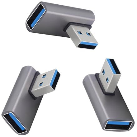 LANMINGLEL Adaptador USB 3.1 10Gbps 90 Grados OTG Para Portátil, Tablet y Teléfono - 3 Unidades (Plata, Macho a Hembra)