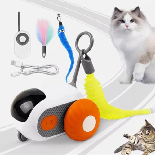 U ANNPER Intelligent Interactive Cat Toy Remote Control Automatic Car Mouse Toys Moving USB Rechargeable 15-20M Range Orange Orange/White/Blue/