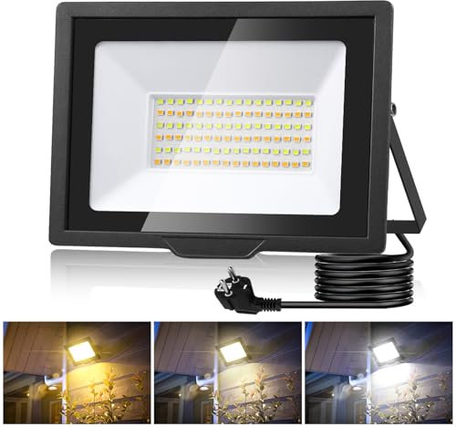 wowspeed Focos LED Exterior 50W, 5000LM Foco Exterior con Enchuf, 3000K/4500K/6500K Regulable Focos LED, IP65 Impermeable Proyector Led Exterior para Jardín, Patio, Garaje, Casa