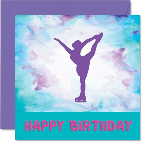 Sport-Geburtstagskarten für Frauen und Mädchen – Eislauf-Mädchen im Sport – Eislauf-Geburtstagskarte für Freundin, Schwester, Tochter, Nichte, Teamkollege, Skater, 145 mm x 145 mm,