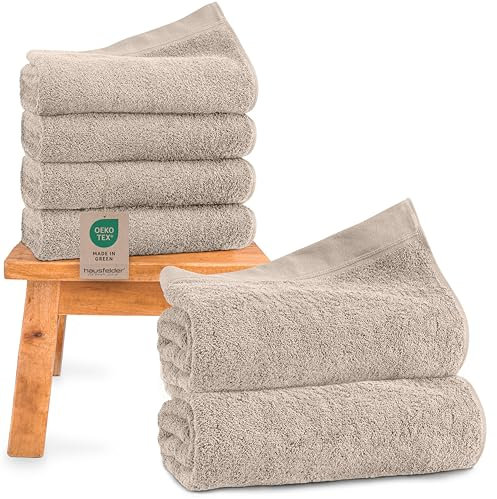 Handtücher Set - 2X Saunatücher 80x200cm, 4 x Handtücher 50x100cm, 100% Baumwolle, Ökotex Zertifiziert, Beige