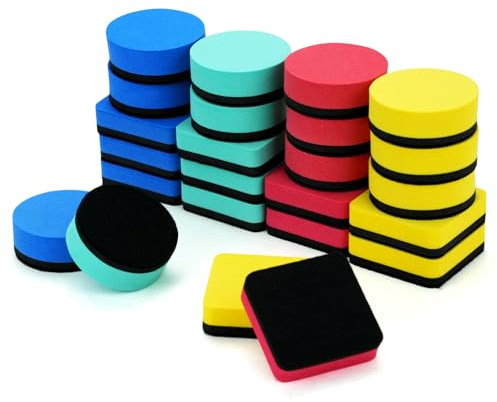 X-BLTU 24 Pcs Mini Whiteboard Eraser, Magnetic Dry Erase Erasers for Boards | EVA, Magnet, White Board Sponge Cleaner Wiper with Thick Felt Pad, 4 Colors for Home Office Teacher Family (2 Styles)