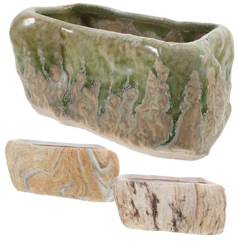 IWOWHERO 3 Pezzi Vaso Rettangolare in Terracotta Effetto Vasi Bassi Per Piante e Cactus Contenitori Decorativi Neutro Per Piante Da Interno