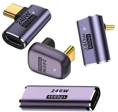 YUNKOZAND Adaptador USB C de 90 grados, adaptador de ángulo recto USB C con 40 Gbps PD 240 W 8K @ 60 Hz Carga de vídeo, compatible con Steam Deck, Switch, VR y más dispositivos tipo C (4 piezas)