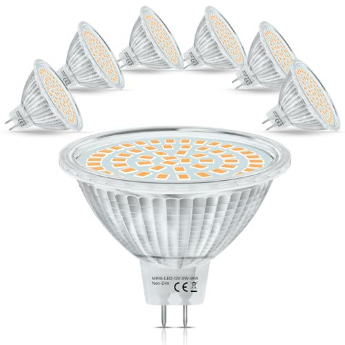 VIIVUU GU5.3 LED 12V 5W,50W MR16 Halogen Leuchtmittel LED,GU5.3 LED Warmweiß 2700K,12V 50W Halogenlampe ersetzt,LED Spot MR16 120° Abstrahlwinkel, MR16 GU5.3 LED Leuchtmittel,550LM,AC/DC 12V,6 Stück