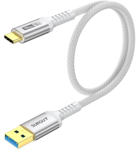 SUNGUY Cable USB C, 0,5 m Cable USB Tipo C a USB Transferencia de Datosde 10 Gbps Compatible con iPhone 16/15 Pro Max, Galaxy S24 S23 S22, Android Auto-Blanco