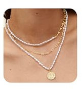 LOLIAS 3 STÜCK Gold Perlenkette Damen mit Münz anhänger Layering Kette Damen Gold Perlen Kette Gold Halsketten für Frauen Goldene Halskette Damen Gold Necklaces Schmuck Geschenke