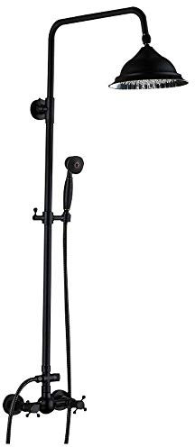 Juego de columna de ducha retro negra con sistema de montaje en pared y ducha de mano para baño