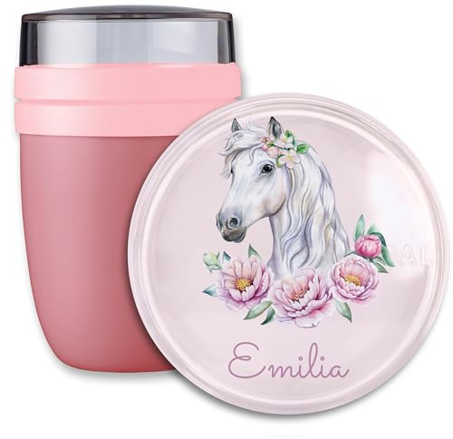 Shirtracer Mepal Müslibecher personalisiert Pferdekopf Blumen Name | Rosa, 300 ml, Einschulung, Schulanfang, Schultüte, Schulkind, Pony, Reiterhof, Reiten, Kindergarten, spülmaschinenfest