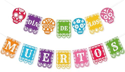 VILIFEVER Dia De Los Muertos Banner Tag der Toten Dekorationen, Zuckerschädel Girlande Wimpelkette für mexikanische Party-Dekorationen, Fiesta, Fotohintergrund, Halloween-Partyzubehör, Heimdekoration