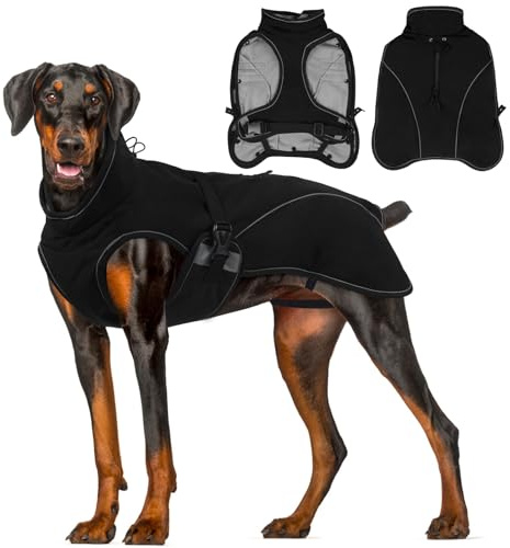 Hjyokuso Hundemantel Winter Wasserdicht, Warme Zweiteilige Hundejacke mit Fleecefutter, Winddichte Hundemantel für Kleine & Große Hunde, Weiche Winterjacke Hund für Kaltes Wetter, Schwarz L