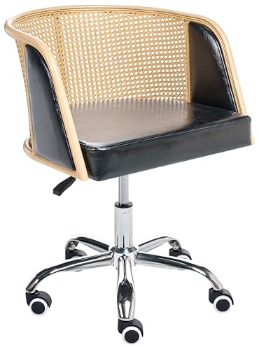 Beliani Office Desk Chair Black, Silver, Brown Faux Leather 360° Swivel With Backrest, Elkhart