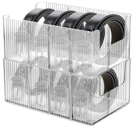 2 Stück Gürtel Organizer Acryl 4 Fächer Gürtel Aufbewahrung Acryl Transparente Gürtelbox Gürtel Aufbewahrungsbox zur Aufbewahrung von Herren- Damenaccessoires Kosmetika Krawatten Schmuck Uhren