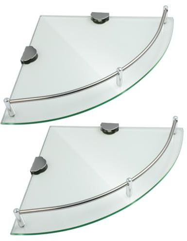 LOLIPPYY 2pièces Étagère Angle Murale Verre Épais Et Acier pour Salle De Bain Et Douche avec Fixation Murale