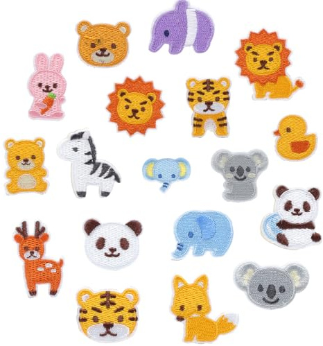 VOSSOT 18 Stück Tier Bügelflicken, Bügelflicken Kinder, Patches zum Aufbügeln Flicken zum Aufbügeln Kinder Aufnäher Zoo Tier Aufbügelflicken für Kinderkleidung Hosen Rucksäcke Hüte Jeans Bunt