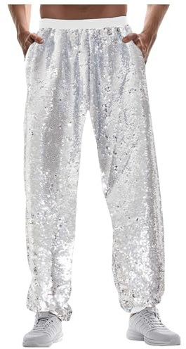 Herren Pailletten Hose Metallisch Glänzende Jogger Sweatpants Disco Party Elastische Hose Jogginghose Hip Hop Wetlook Hosen Männer Club Party Festival Abschlussball Streetwear
