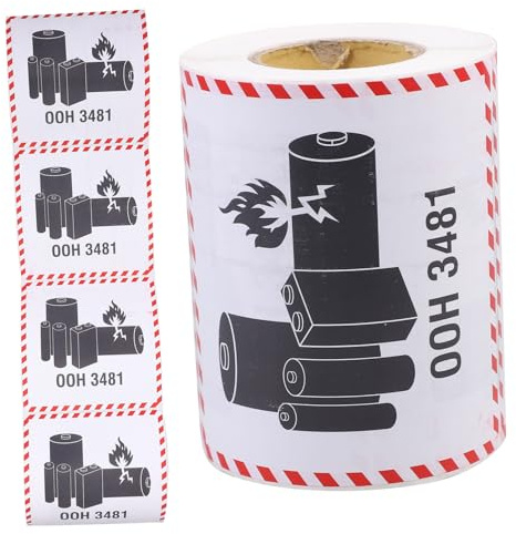 OFFSCH Lithium Battery Warning Labels 100x100mm Un3481 Fire Hazard Shipping Stickers 300pcs Universal Caution Stickers for Air Transport and Logistics
