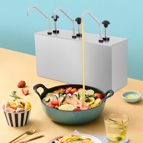 CHERIKIU 3 Köpfe 12 Liter Saucenspender, Edelstahl Soßenspender Pump Saucenspender Gewürzspender Mayonaise Würze Senf Ketchup Spender für Buffet Restaurant Cafeterias Küchen Haushalten