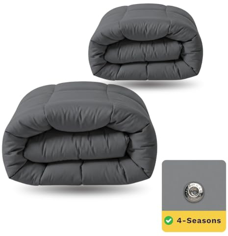 Zelesta Wonderbed 4-Jahreszeiten Bettdecke 140x200 cm – 2-in-1 Kombi Set (300 + 150 g/m²) | Bettdecke & Bezug in einem | Edelstahl-Klicksystem (Stone Grey, 140x200 cm)