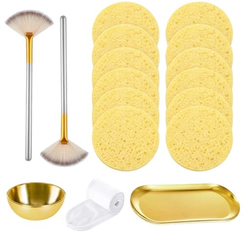 Facial Brush Set, Face Mask Applicator and Facial Bowls, Professional Skincare Tools for Home and Salon Use, 17-Piece Kit with Champagne and Gold Accents