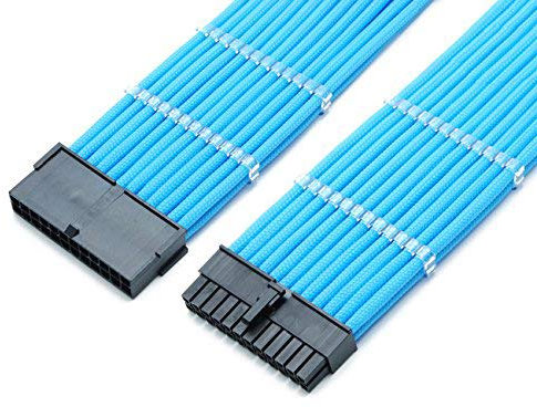 Shakmods 24 Pin ATX Motherboard Sleeved Extension Cable 30cm + 2 Cable Combs (Light Blue)