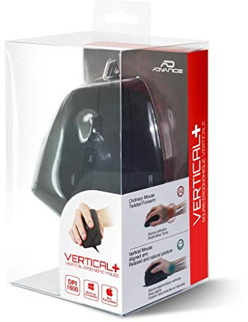 ADVANCE SOURIS FILAIRE BUREAUTIQUE ERGONOMIQUE VERTICAL PLUS BLACK - 6 BOUTONS / 2 Niveaux de résolutions 1000 & 1600 Dpi / CAPTEUR OPTIQUE