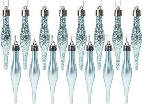 Christmas Concepts® Packung mit 15-8,5 cm Tröpfchenkugeln - Matt- und Glitzer-Design - Weihnachtskugeln (Eisblau)