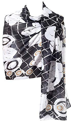 CYZLANN Damen-Schals, 100 % Seide, lange, leichte Schals für Damen, Schwarz Weiß, 71' x 35' (Appro)