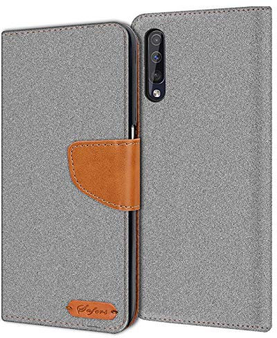 Verco Galaxy A50 Hülle, Samsung A30s Hülle Schutzhülle für Samsung Galaxy A50 Tasche Denim Textil Book Case Flip Case Klapphülle, Grau