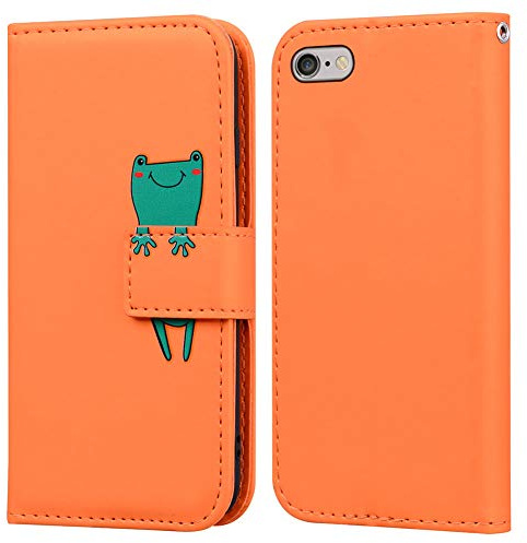 Ailisi Cartoon Handyhülle für iPhone 6/6S mit Klapphülle - Orange | Weiches PU-Leder, 2 Kartenfächer, Brieftaschen-Aufbewahrung, Standfunktion, sicherer Magnetverschluss, stoßfester Schutz