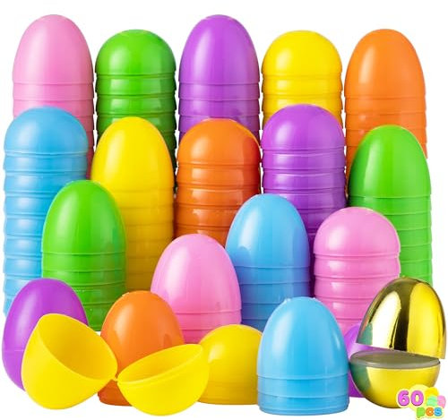 JOYIN 60 Pieces 2.3 Easter Eggs include 1 Golden Egg for Filling Specific Treats, Easter Theme Party Favor, Easter Eggs Hunt, Basket Stuffers Filler, Classroom Prize Supplies