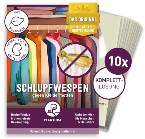 Plantura Schlupfwespen gegen Kleidermotten, 40 Karten (10 x 4 Lieferungen) | Komplett-Lösung, hochwirksame Bekämpfung mit Nützlingen, Alternative zu Mottenkugeln