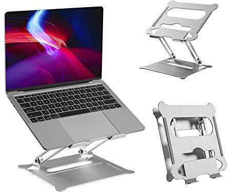 Properav Silver Aluminum Laptop Notebook Stand Holder, Height Adjustable Riser for laptops inc MacBook Air/Pro, Dell, HP, ASUS, Google, Lenovo, Acer, Chromebook, Microsoft Surface etc
