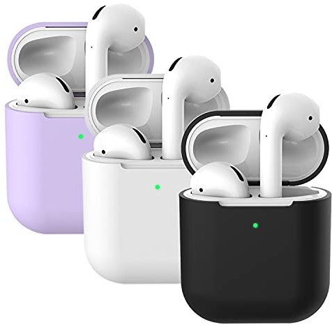 Mocarheri 3X Schutzhülle Hülle Kompatibel mit AirPods 2, Schutzhülle Silikonhülle Stoßfest (LED an der Frontseite Sichtbar) (Weiß+Schwarz +Violett)