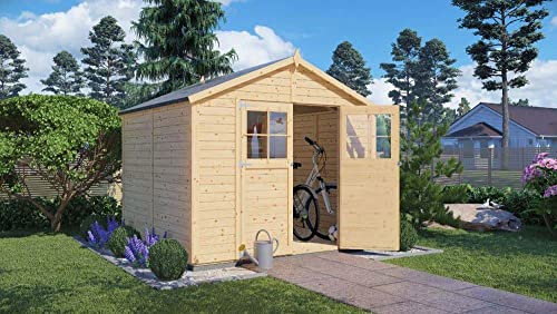 Alpholz Gerätehaus Osterbek aus Fichten-Holz, Gartenhaus mit 14mm Wandstärke, Holzhaus, Geräteschuppen Größe: 258 x 252 cm, Satteldach