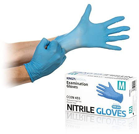 KINGFA 100 Pz Guanti Monouso in Nitrile Medicali Senza Polvere (100, L)