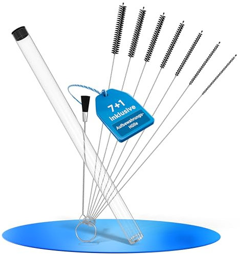 LOBENSWERK Strohhalm Bürste [7 + 1] für kleine Zwischenräume, mini Bürste, Milchschlauchbürste, Pfeifenreiniger, Reinigungsbürste Kaffeevollautomat + Aufbewahrungshülle, Schwarz