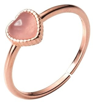 LOKILOKI Romantico Rosa Opale Cuori Eleganti Oro Rosa Colore Aperto Anelli Regolabili per Le Donne Gioielli di Moda Regalo di San Valentino