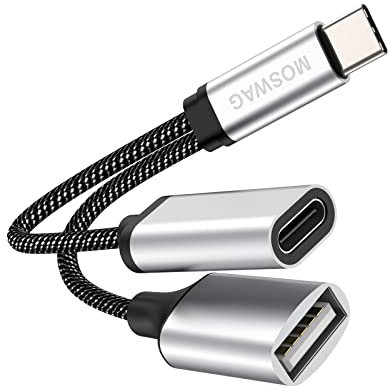 USB C Stecker auf USB Buchse Adapter mit Aufladung, Us b C OTG 2.0 Splitter Kompatibel mit Chromecast mit Google TV/Samsung S22 S21 S20 S20 + Ultra/Google Pixel 5 4 4 XL 3 3 XL