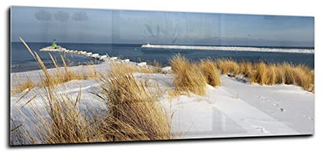 Canvasfly 100x40 Wandpaneele für Küche Deko-Spritzschutz für Küchenrückwand Glas Bilder Gehärtet Küchen-Deko Glasplatte aus Vorgespanntem Glas Küchenrückwandplatte Strand