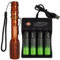 VISVIC Bright Torch, 4-Slot USB Battery Charger with Four Rechargeable 18650 Batteries, 5 Modes, Zoomable 18650 Torch, Suitable for Outdoor,Fishing,Dog Walking