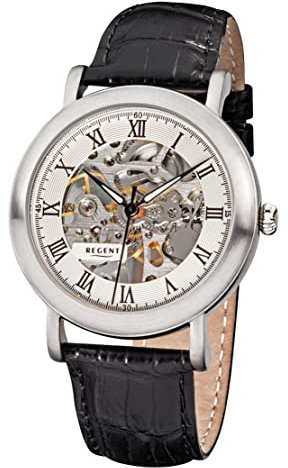 Handaufzug Uhr Regent F1389 Stahl skelettiert