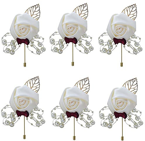 Colrid 6 Stück Bräutigam Boutonniere, Ansteckblume Hochzeit Boutonniere, Boutonniere Braut, Hochzeit Boutonniere, für Die Braut, Der Bräutigam, Das Blumenmädchen und Die Anwesenden Gäste