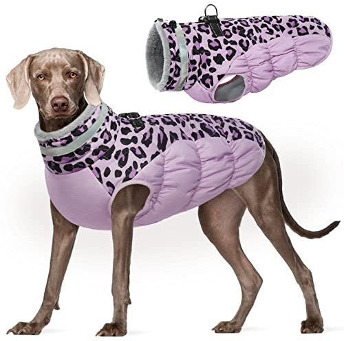 Kuoser Wintermantel für große Hunde – Winddichte & wasserdichte Hundejacke mit Weichem Fleecefutter, Reflektoren, Pelzkragen, Reißverschluss & D-Ring – Warme Hundebekleidung für Outdoor, XL