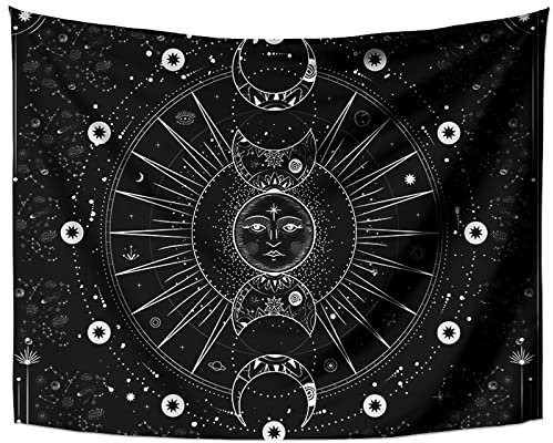 Wandteppich Mondphase, Wandteppich Aesthetic Konstellation, Tapisserie Schwarz Wandbehang für Wohnzimmer, Schlafzimmer, Wohnheim, Kinderzimmer, 3D Heimdekoration Wandtücher 100 x 75 cm