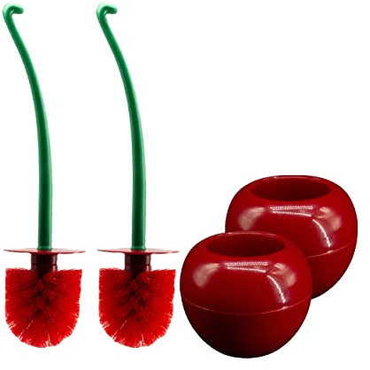 Paradmas Cherry Shape Toilet Brush Pack of 2, Cute Standing Toilet Brush with Holder Bowl Long Handle, Red