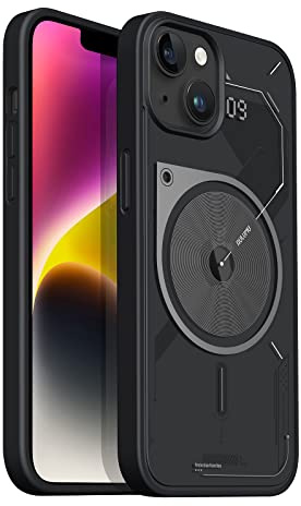 Aulumu A15 pour iPhone 14 Plus Coque Magnétique, Compatible avec MagSafe, Semi-Translucide Mate Étui, Antichoc Antirayures Coquille Dure, Mince Souple TPU Cadre, 6,7 Pouces, Noir