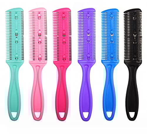 NAUZE 6 PCS Double Sided Hair Cutting Razor Comb Thinning Comb Hair Styling Razor Comb Tool for Home or Salon Supplies (6colors)