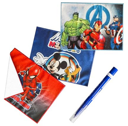 ICE TOYS Set 3 Asciugamani protettori di scrivania tovagliette in tessuto per bambini 30x40cm 100% poliestere per scuola viaggio regalino (Set maschio)